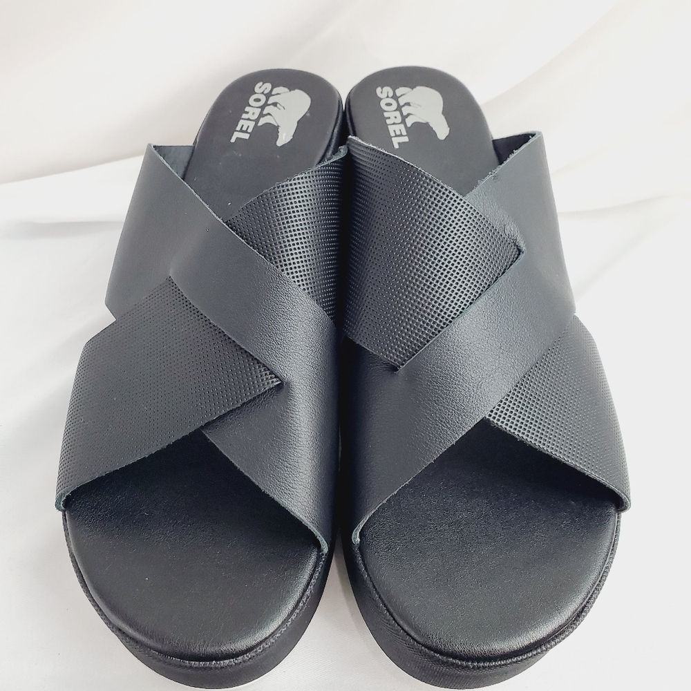 ❤️NWOT Sorel Cameron Platform Mule Wedge Black Slide SlipOn size 11 - Picture 8 of 11